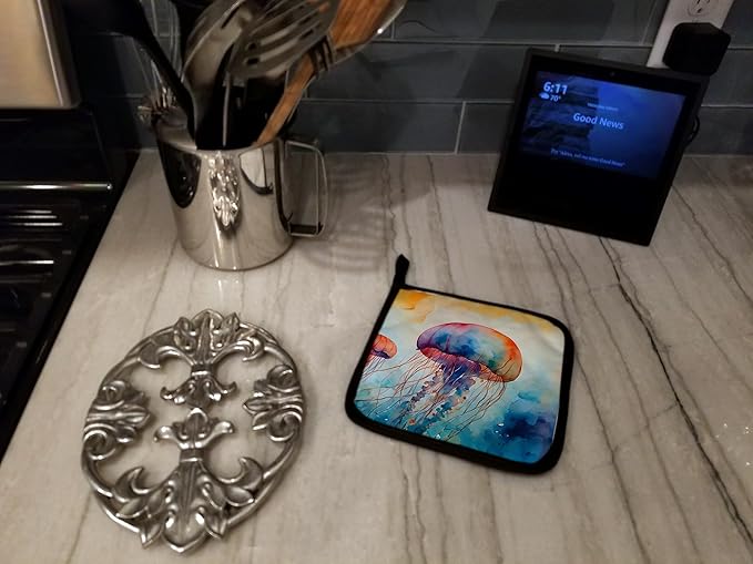 Caroline's Treasures Jellyfish Pair of Pot Holders Kitchen Heat Resistant Pot Holders Sets Oven Hot Pads for Cooking Baking BBQ, 7 1/2 x 7 1/2