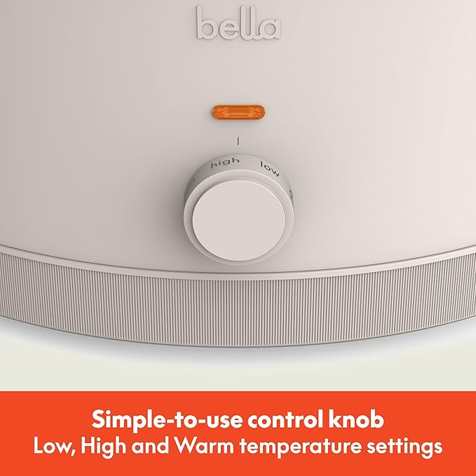 bella 6.0 Qt Manual Slow Cooker, Ceramic Nonstick Coating, 3 Temperature Settings, Dishwasher Safe Stoneware Pot and Tempered Glass Lid, Cool Touch Handles & Tangle Free Cord Wrap, Oatmilk