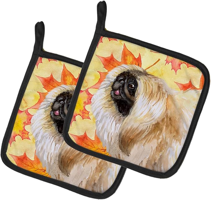 Caroline's Treasures BB9942PTHD Pekingese Fall Pair of Pot Holders, Yellow Kitchen Heat Resistant Pot Holders Sets Oven Hot Pads for Cooking Baking BBQ, 7 1/2 x 7 1/2
