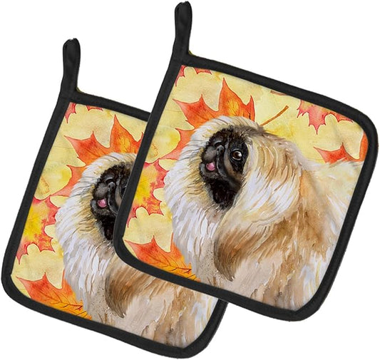Caroline's Treasures BB9942PTHD Pekingese Fall Pair of Pot Holders, Yellow Kitchen Heat Resistant Pot Holders Sets Oven Hot Pads for Cooking Baking BBQ, 7 1/2 x 7 1/2