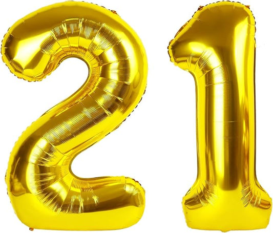 40 Inch 21 Number Balloon, Gold Birthday Decorations for Men Women, Birthday Balloon for 12 21st Party Decor, Anniversaries, Celebration Party, Graduation