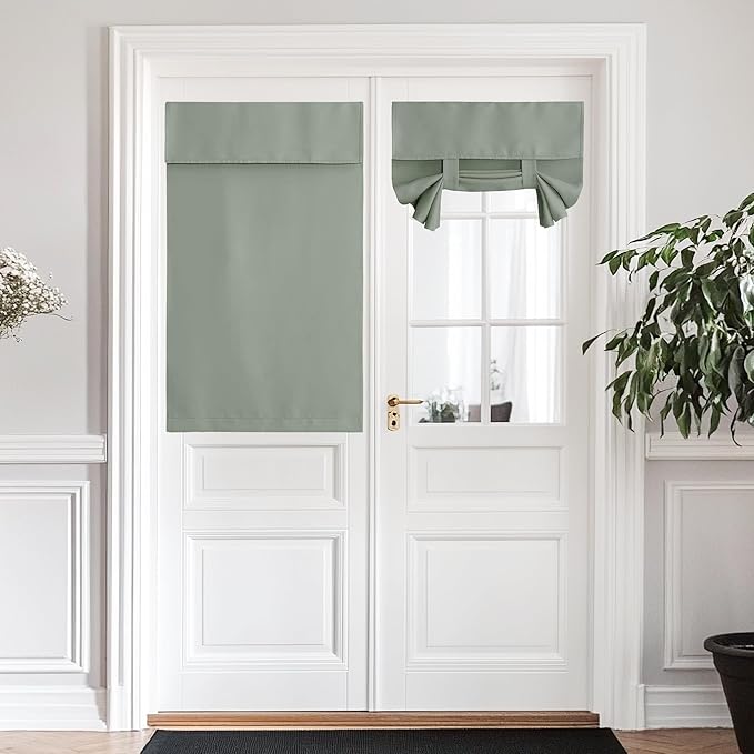 NICETOWN Blackout Door Curtain for Door Window - Privacy Thermal Insulated Tricia/Front/Patio French Window Covering Tie up Shade for Christmas, W34 x L48 inch Long, 1 Panel, Greyish Green
