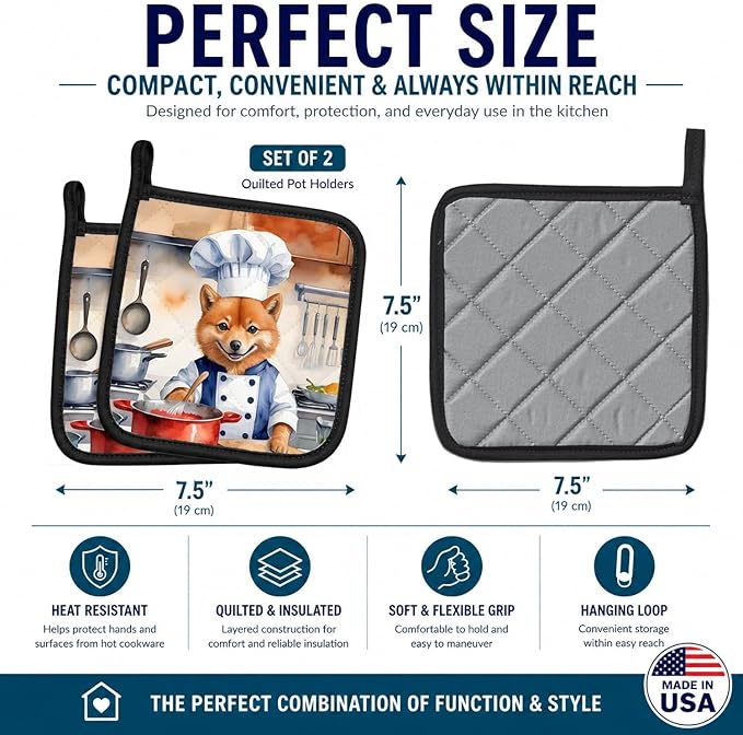 Caroline's Treasures Finnish Spitz The Chef Pair of Pot Holders Kitchen Heat Resistant Pot Holders Sets Oven Hot Pads for Cooking Baking BBQ, 7 1/2 x 7 1/2