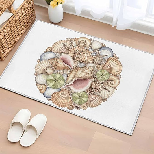 Area Rug 2x3ft, Coastal Colorful Shell Conch Washable Rugs for Living Room Bedroom, Modern Abstract Art Soft Non-Slip Area Rugs Rectangle Floor Carpet for Dining Room