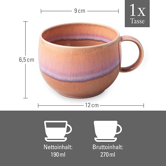like. by Villeroy & Boch Perlemor Coral Collection Coffee Cup - Premium Porcelain - Scandinavian Design - Dishwasher & Microwave Safe - 6.5 oz