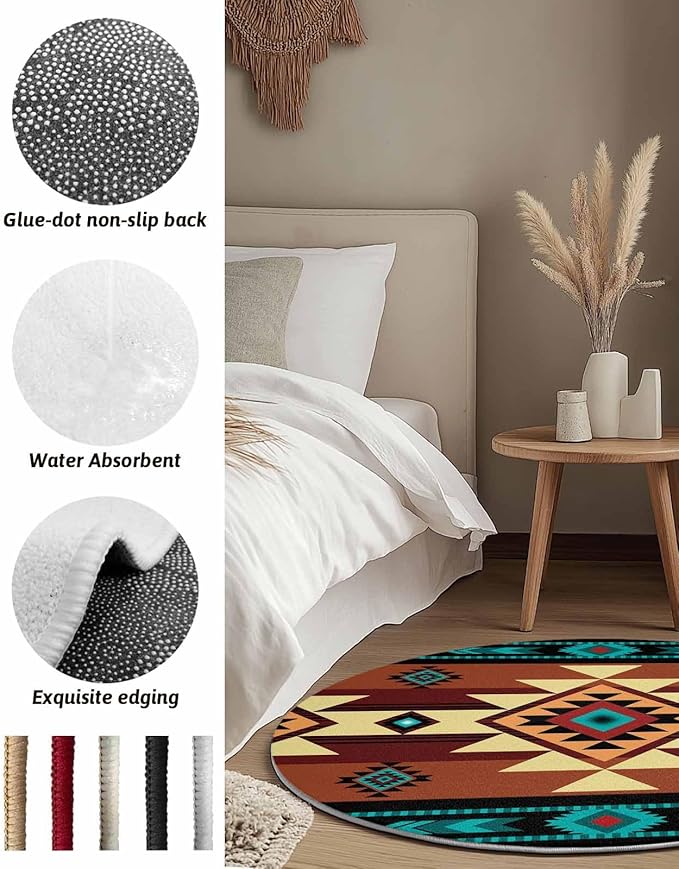 Round Area Rug,Aztec Ethnic Style Color Block Circle Living Room Rug Non-Slip Rugs Indoor Carpet,Abstract Geometric Native American Soft Comfort Rugs for Bedroom KidsRoom Nursery