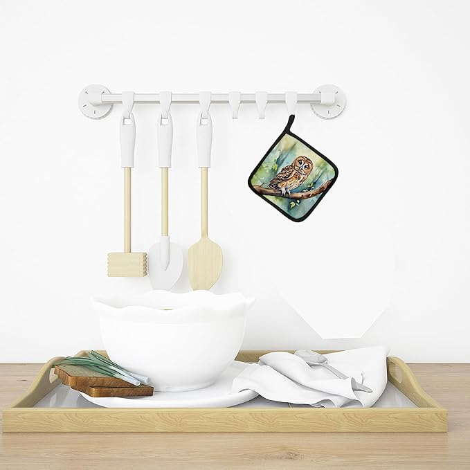 Caroline's Treasures Tawny Owl Pair of Pot Holders Kitchen Heat Resistant Pot Holders Sets Oven Hot Pads for Cooking Baking BBQ, 7 1/2 x 7 1/2