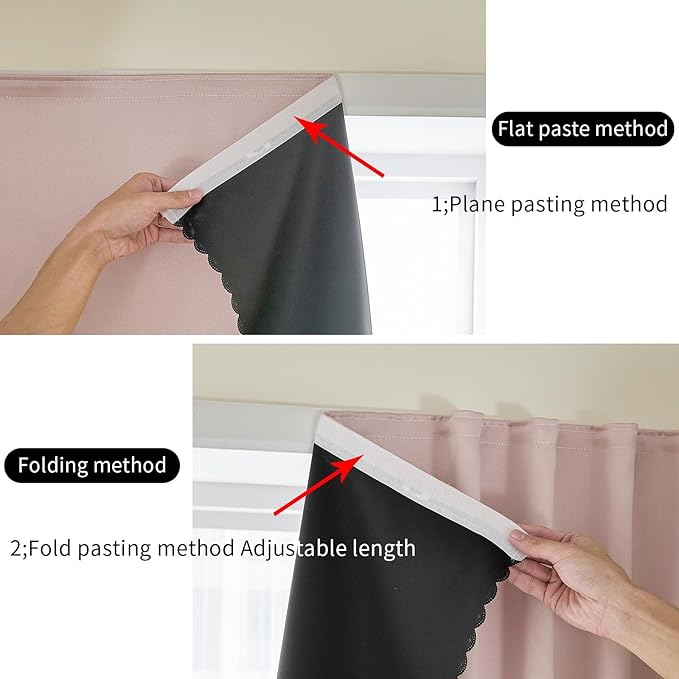 AJAZZ 100% Blackout Shades Window Cover Self Adhesive Curtains Sticky Curtain Portable Easy Open Blackout Curtains for Bedroom Living Room No Drilling (Pink, 35" W x 71" L) 1 Panel