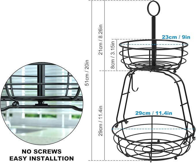 House Warming Gifts New Home, Fruit Basket for Kitchen Counter, 2 Tier Countertop Fruit Bowl Vegetable Baskets with Banana Hanger, Storage Basket for Snack, Home Decor, Kitchen Appliances