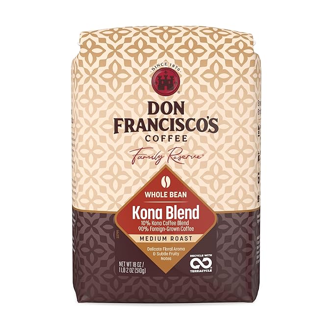 Don Francisco's Kona Blend Whole Bean Coffee, Medium Roast – 100% Arabica Coffee, 18 oz Bag