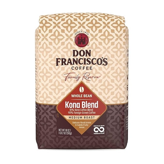 Don Francisco's Kona Blend Whole Bean Coffee, Medium Roast – 100% Arabica Coffee, 18 oz Bag