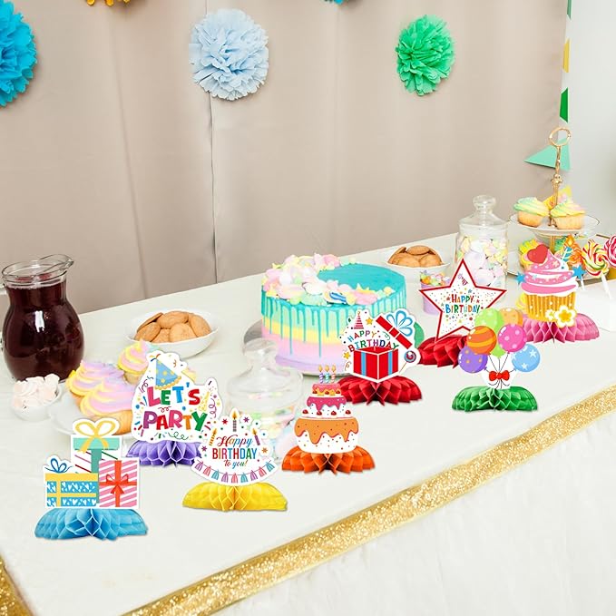 Happy Birthday Decorations Set - 9PCS Birthday Honeycomb Centerpieces for Table, Colorful Themed Table Decoration for Birthday Party Supplies