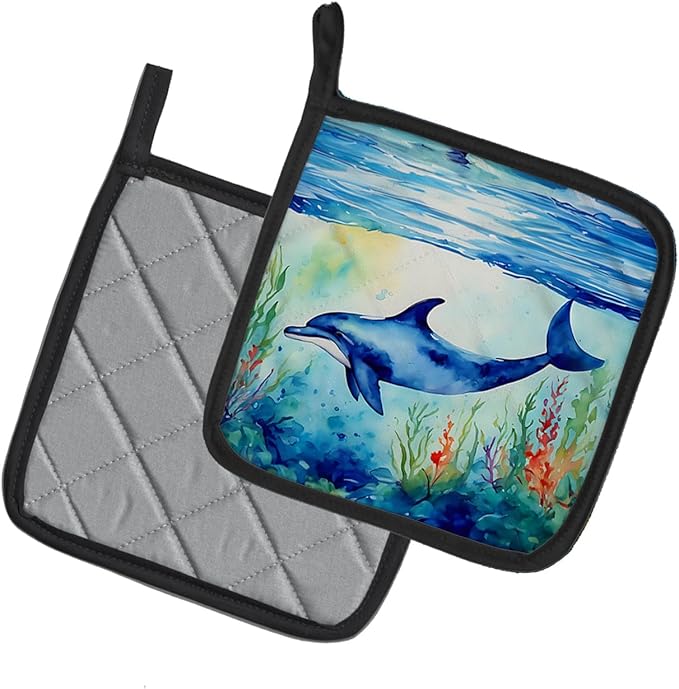 Caroline's Treasures Dolphin Pair of Pot Holders Kitchen Heat Resistant Pot Holders Sets Oven Hot Pads for Cooking Baking BBQ, 7 1/2 x 7 1/2