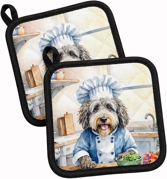 Caroline's Treasures Bergamasco Sheepdog The Chef Pair of Pot Holders Kitchen Heat Resistant Pot Holders Sets Oven Hot Pads for Cooking Baking BBQ, 7 1/2 x 7 1/2