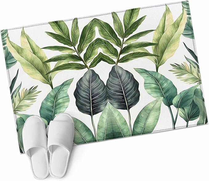 Area Rug 2x3ft, Summer Green Tropical Palm Leaves Washable Rugs for Living Room Bedroom, Watercolor Plant Soft Non-Slip Area Rugs Rectangle Floor Carpet for Dining Room