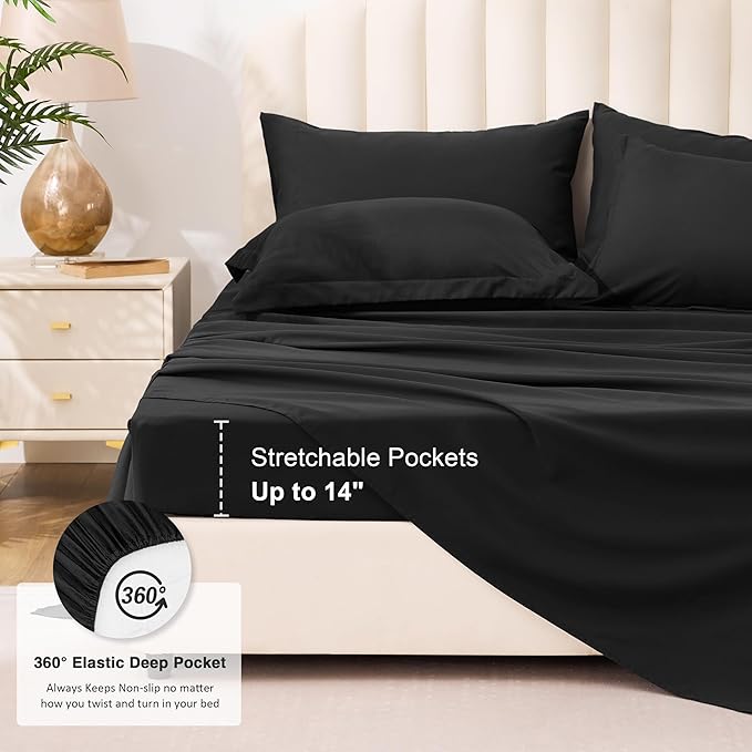 Love's cabin King Size Comforter Set Ash Black, 7 Pieces King Bed in a Bag, All Season Bedding Sets with 1 Comforter, 1 Flat Sheet, 1 Fitted Sheet, 2 Pillowcase and 2 Pillow Sham | Soft, Breathable, Lightweight, Comfortable