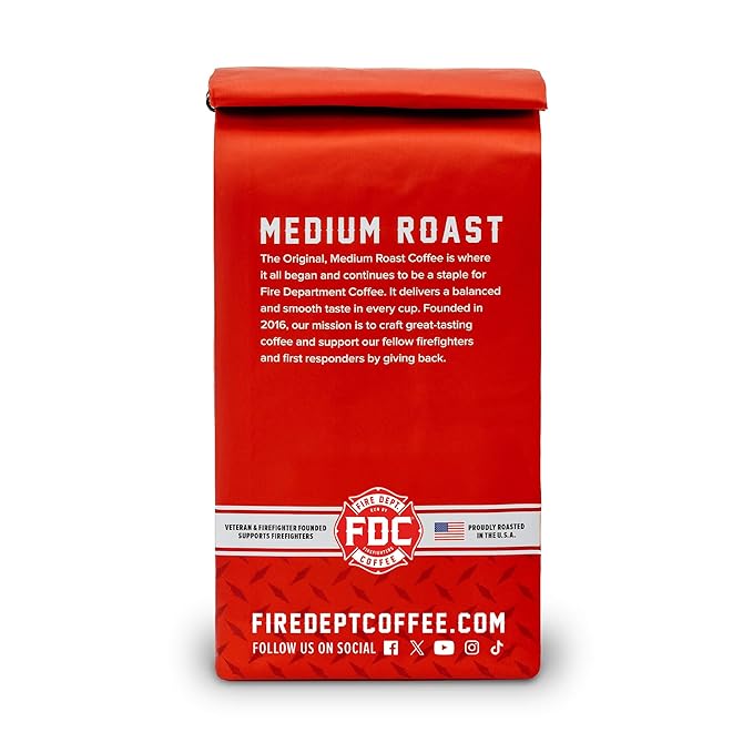 Fire Department Coffee - Gives Back to Firefighters - Original Medium Roast Coffee Beans - Balanced & Smooth - Roasted in the USA - Premium Whole Bean - Veteran Owned (12 oz, Pack of 2)