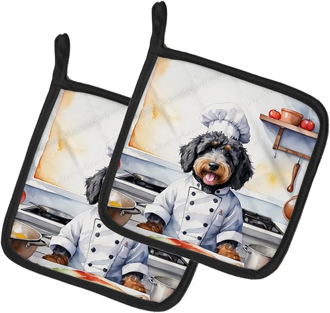 Caroline's Treasures Bernedoodle The Chef Pair of Pot Holders Kitchen Heat Resistant Pot Holders Sets Oven Hot Pads for Cooking Baking BBQ, 7 1/2 x 7 1/2