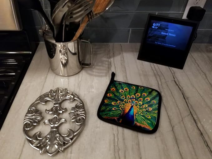 Caroline's Treasures Peacock Pair of Pot Holders Kitchen Heat Resistant Pot Holders Sets Oven Hot Pads for Cooking Baking BBQ, 7 1/2 x 7 1/2