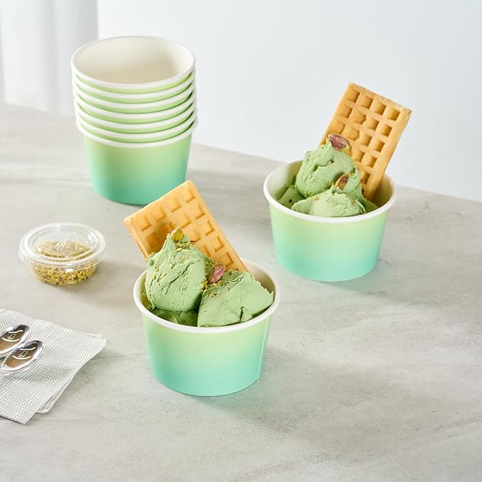 Restaurantware Ice Cream Cups 200 Pack of 8 oz Leak-Resistant Disposable Dessert Bowl Frozen Yogurt Cup Round Paper Container For Cold And Hot Desserts