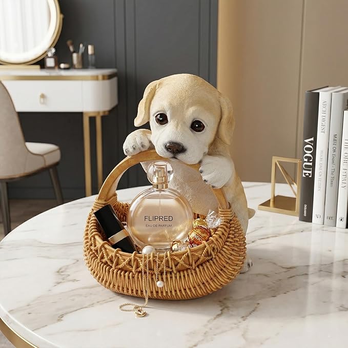 Resin Labrador Puppy Storage Basket, Decorative Catchall Tray for Keys & Candy, Desk Organizer Bowl for Home Office, Room Decor Accessories