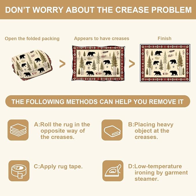 8x10 Area Rugs for Bedroom Boho Washable Man Cave Rug for Living Room Rustic Bear Pine Tree Wilderness Autumn Elements Soft Rubber Backed Non-Slip Large Carpets for Boys