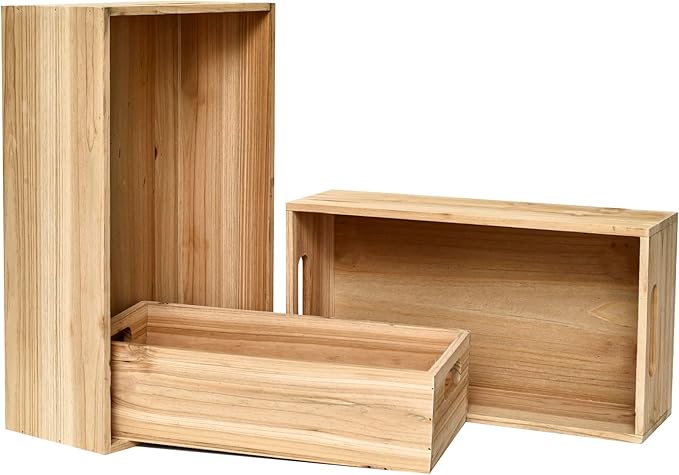 Set of 3 Wooden Boxes for Storage Small Crates for Display and Organizing, Farmhouse Style Storage Boxes for Crafts, Decor, Home Pantry and Living Room