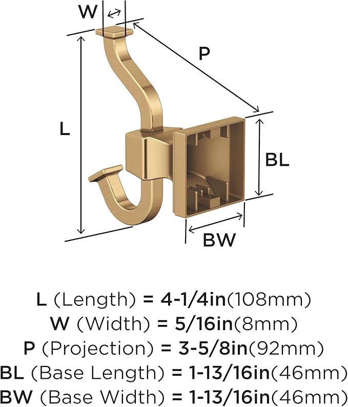 Amerock BH36020CZ | Champagne Bronze Single Robe Hook | 4-1/4 in. (108 mm) Length Towel Holder | Mulholland | Towel Hook for Bathroom | Bathroom Hardware | Bath Accessories