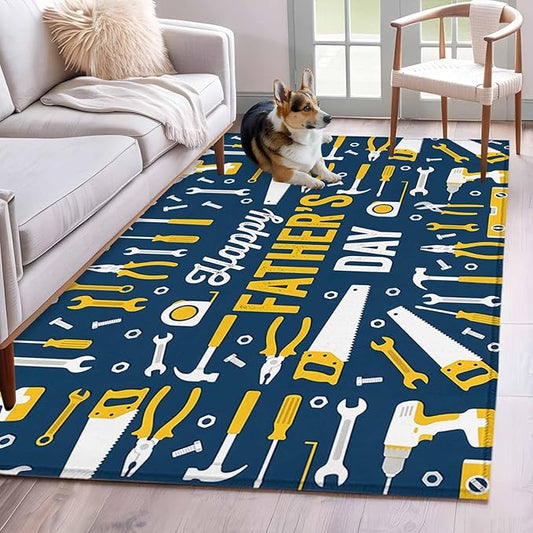 Father's Day Rectangle Rug 4x6 ft Hand Tools Workshop Equipment Soft Area Rug for Living Room Washable Non-Slip Carpet Indoor Mat for Bedroom Dining Room Holiday Decor