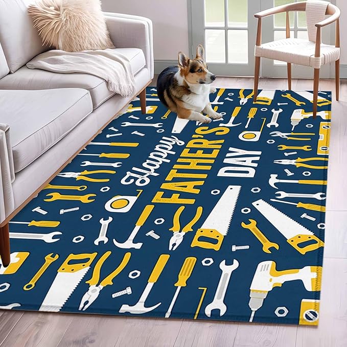 Father's Day Rectangle Rug 2.7x5 ft Hand Tools Workshop Equipment Soft Area Rug for Living Room Washable Non-Slip Carpet Indoor Mat for Bedroom Dining Room Holiday Decor