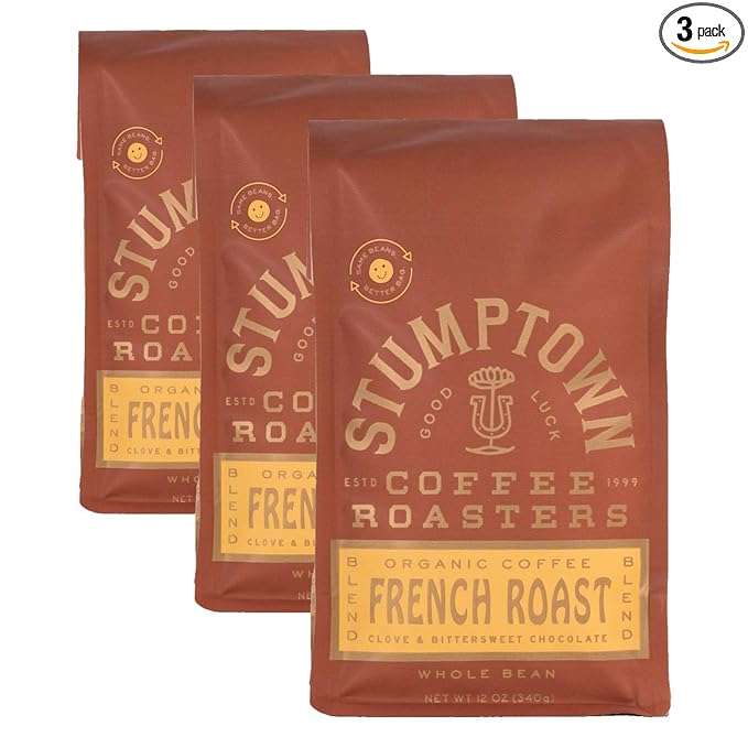 Stumptown Coffee Roasters, Dark Roast Organic Whole Bean Coffee - French Roast with Flavor Notes of Clove and Bittersweet Chocolate, 24 Ounces (2 Bags of 12 Ounces)