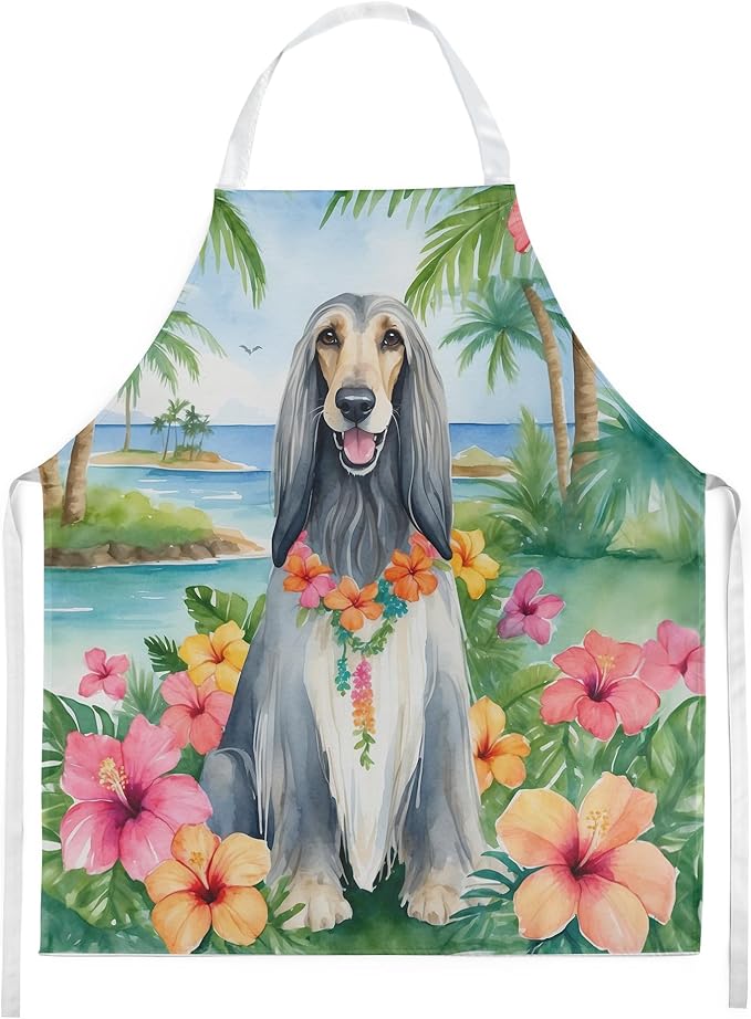 Caroline's Treasures Afghan Hound Luau Apron Cooking Kitchen Server Baking Crafts Gardening for Adult Women Men, Unisex, Large, Multicolor