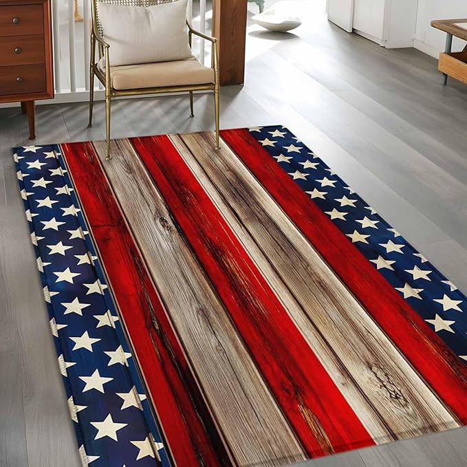Area Rug 3x5ft, Vintage Stripes and Stars Washable Rugs for Living Room Bedroom, Patriotic 250th Anniversary Soft Non-Slip Area Rugs Rectangle Floor Carpet for Dining Room
