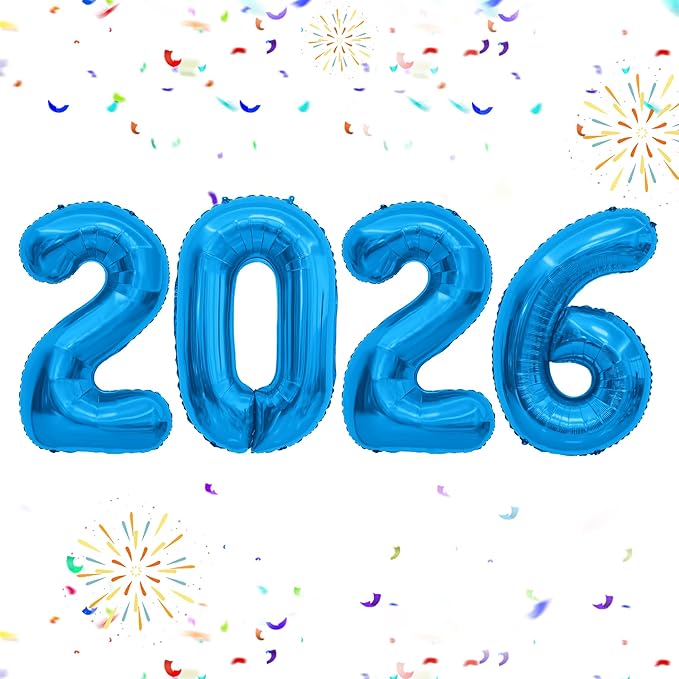 2026 Balloons, 40 inch 2026 Blue Number Balloons, 2026 Happy New Years Decorations, Large Foil Balloons Number for New Years Eve Party Supplies 2026, Class of 2026 Graduation Decorations