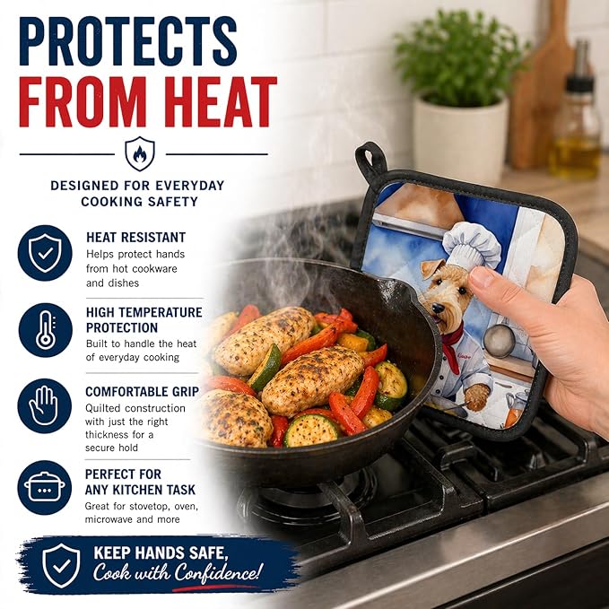 Caroline's Treasures Lakeland Terrier The Chef Pair of Pot Holders Kitchen Heat Resistant Pot Holders Sets Oven Hot Pads for Cooking Baking BBQ, 7 1/2 x 7 1/2
