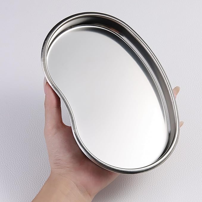 SUTOKAKA Decorative Serving Tray, Manicure Tools Storage Dish, Perfume Jewelry Dinner Placing Plate for Bedroom Kitchen Salon Supplies (Stainless Steel - 3PC, Mixed Size)