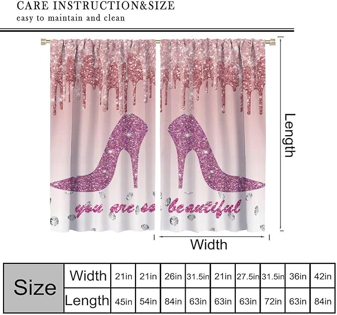 High Heels Blackout Curtain,Rose Gold Drips Women Girls Print Window Curtains Cloth Farbic for Bedroom Cafe Dining Room Office Living Room Kitchen Drapes, 52x84 in