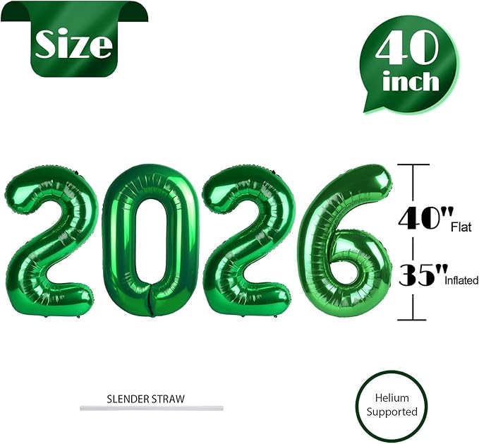 Dark Green 2026 Number Balloon, Black Number Balloons 40 Inch, 2026 Balloon Birthday Decorations, 2026 Birthday Party Supplies, 2026 Graduation Party Favors, Class of 2026 Decorations