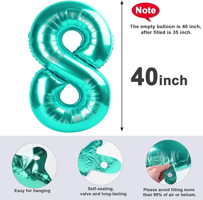 Number 8 Balloons 40 In, Birthday Decorations for Space Party, Blue Green Number Balloon Birthday Party Decorations Large Foil Mylar Balloons for Wedding, Celebration, Graduations