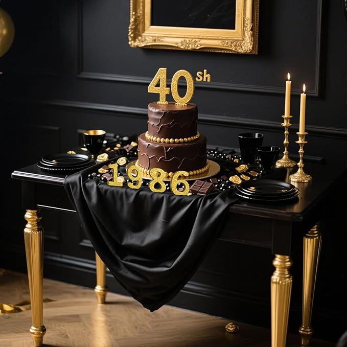TONIFUL 4 Inch 1986 Gold Glitter Table Centerpiece Sign 1986 Number Block for 40th Birthday Decoration,Fourty Years Old Birthday Table Decoration,Class of 1986 Reunion Decorations or Anniversary