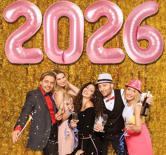 2026 Balloon Numbers - 40 Inch Pearlescent Pink New Years Eve Party Supplies 2026, Nye Decor Party Decorations Happy New Year, New Years Eve Foil Party Balloons, Graduation Party Decorations