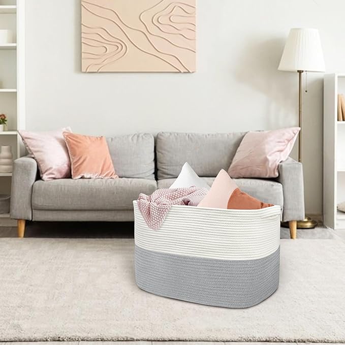 MEGASKET XXXXL Blanket Basket, 25" x 16" x 16"(108L) Rectangle Basket for Blankets Living Room, Extra Large Wicker Woven Blanket Pillow Storage Bin, Soft Kids Dog Toy Box Storage Bin Organizer