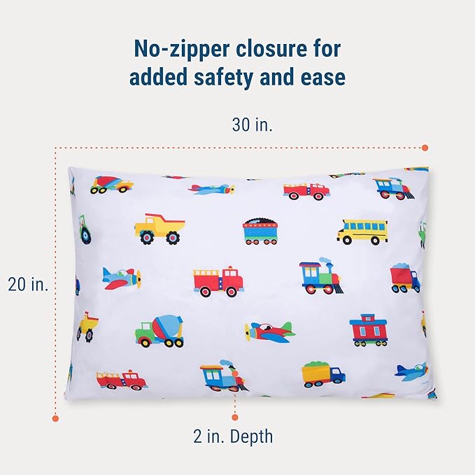 Wildkin Kids Microfiber Standard Pillowcase – Soft & Breathable Pillow Cover - Trains, Planes and Trucks