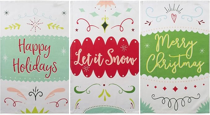 DII Holiday Kitchen Towel Set, Christmas Tea Towels for Baking, Cooking & Entertaining 18x28, Winter Wishes, 3 Piece