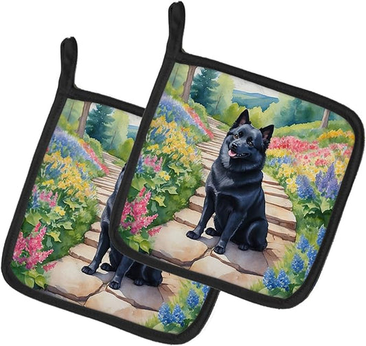 Caroline's Treasures Schipperke Spring Path Pair of Pot Holders Kitchen Heat Resistant Pot Holders Sets Oven Hot Pads for Cooking Baking BBQ, 7 1/2 x 7 1/2