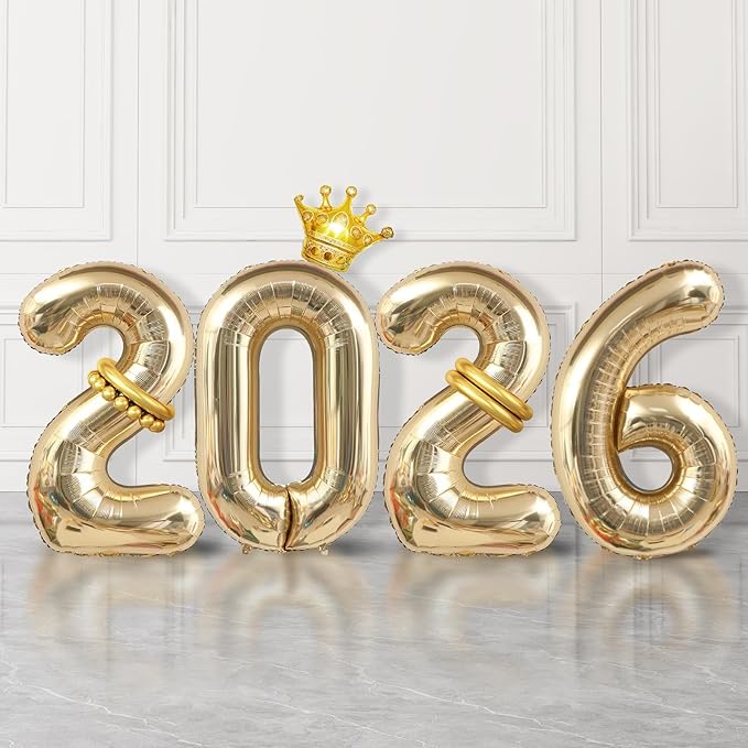 2026 Balloons Champagne Gold,40 Inch 2026 Number Balloons with Foil Crown Balloons for Happy New Year Decorations New Years Eve 2026 Graduation Decorations Class of 2026 Party Supplies