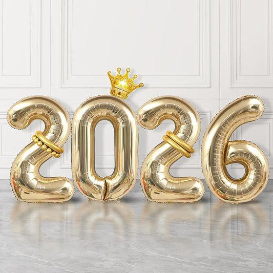 2026 Balloons Champagne Gold,40 Inch 2026 Number Balloons with Foil Crown Balloons for Happy New Year Decorations New Years Eve 2026 Graduation Decorations Class of 2026 Party Supplies