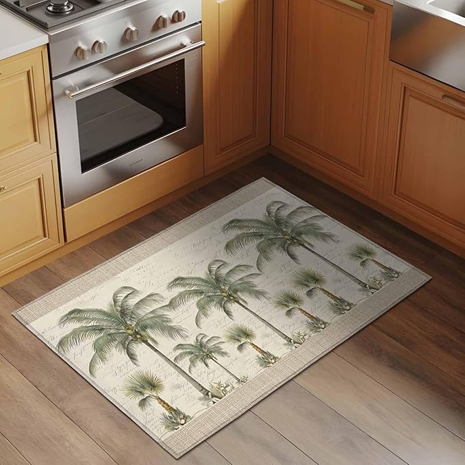 Area Rug 2x3ft, Coastal Tropical Olive Green Palm Trees Washable Rugs for Living Room Bedroom, Classic Retro Linen Soft Non-Slip Area Rugs Rectangle Floor Carpet for Dining Room