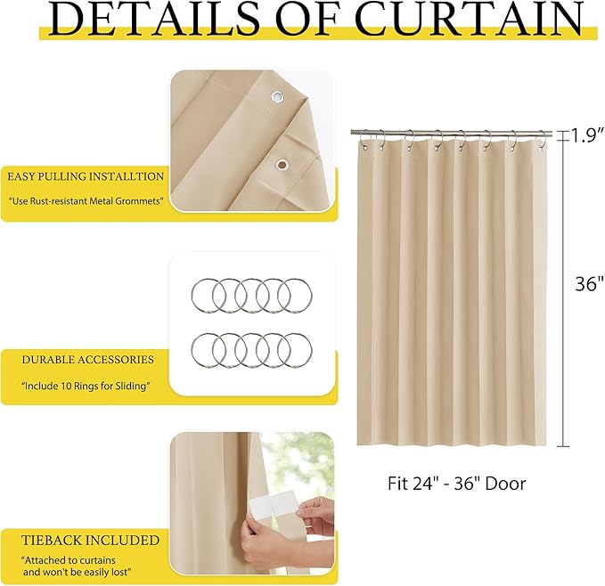 NICETOWN Room Darkening Kitchen Curtains for Cabinet, Farmhouse Small Window Drapes with Rings Energy Efficient Privacy Shades for Classroom Living Room, Biscotti Beige, W38 x L36 inches, 1 Panel