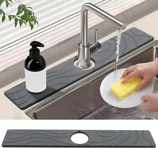 Faucet Mat for Kitchen Sink - Diatomite Quick Dry Sink Splash Guard, Super Absorbent, Kitchen Stone Sink Tray, Faucet Splash Guard for Bathroom Counter (23.62 * 3.93")